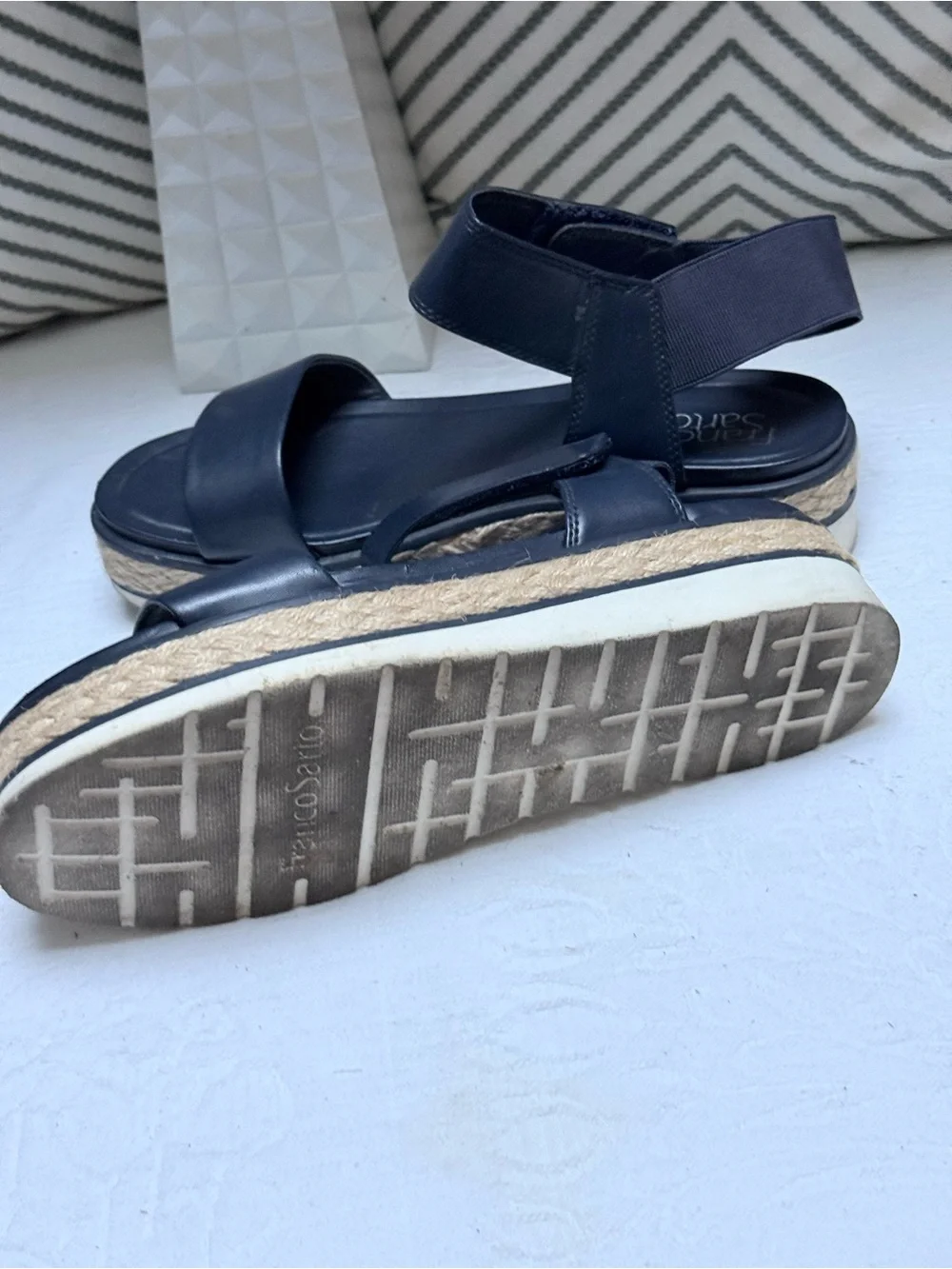 Franco Sarto Navy Blue Faux Leather Espadrille Sandal Platforms